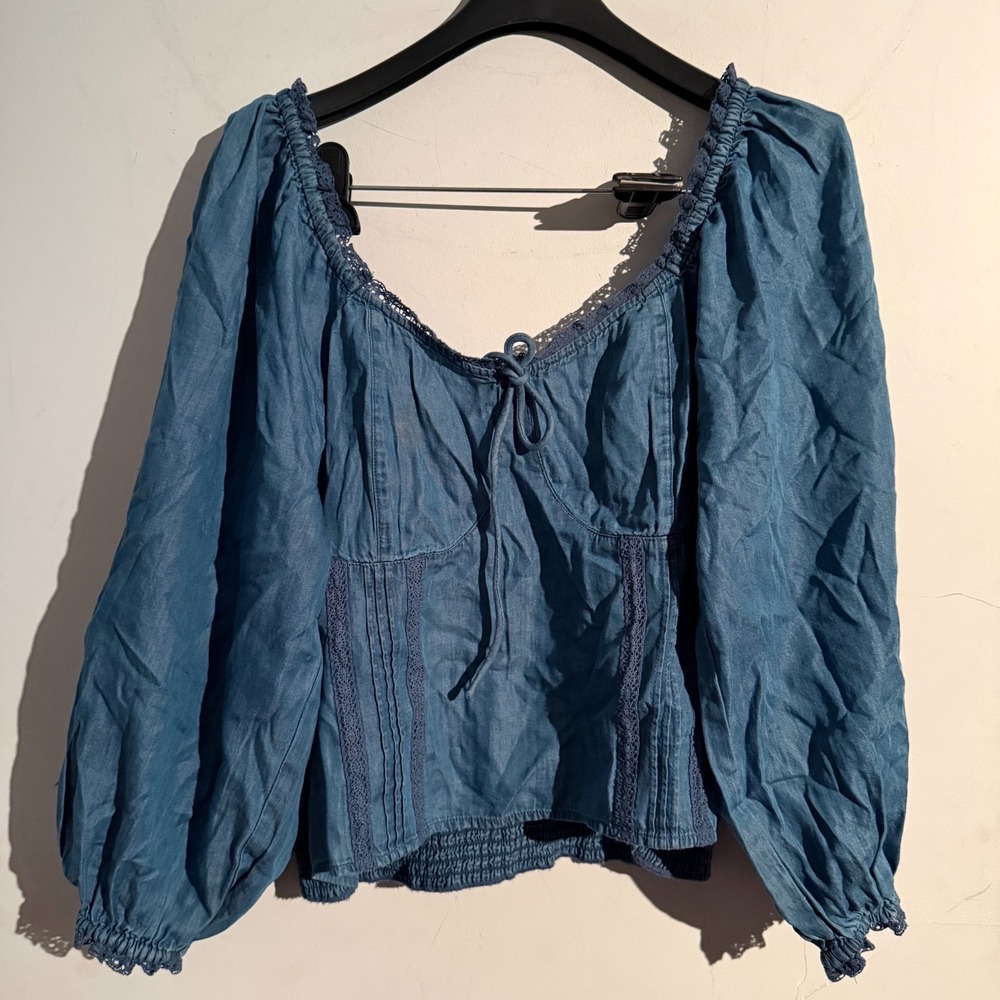 Jessica Simpson Large Peasant Blouse Boho Baloon Sleeve Smocked‎ NWT